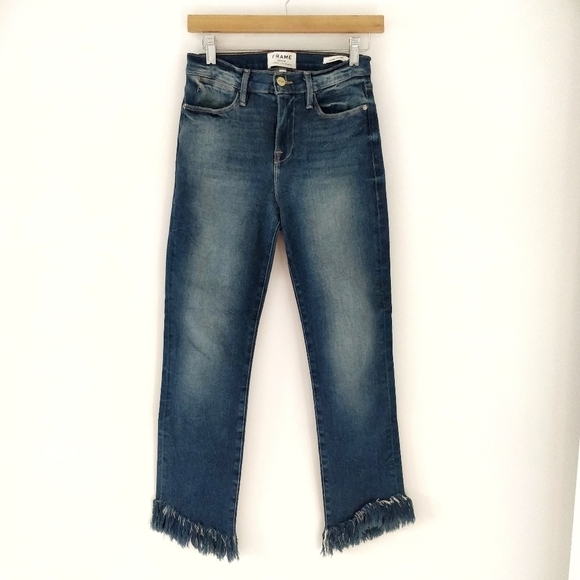 Frame Le High Straight Shredded Hem Jeans Lambeth - Picture 4 of 8